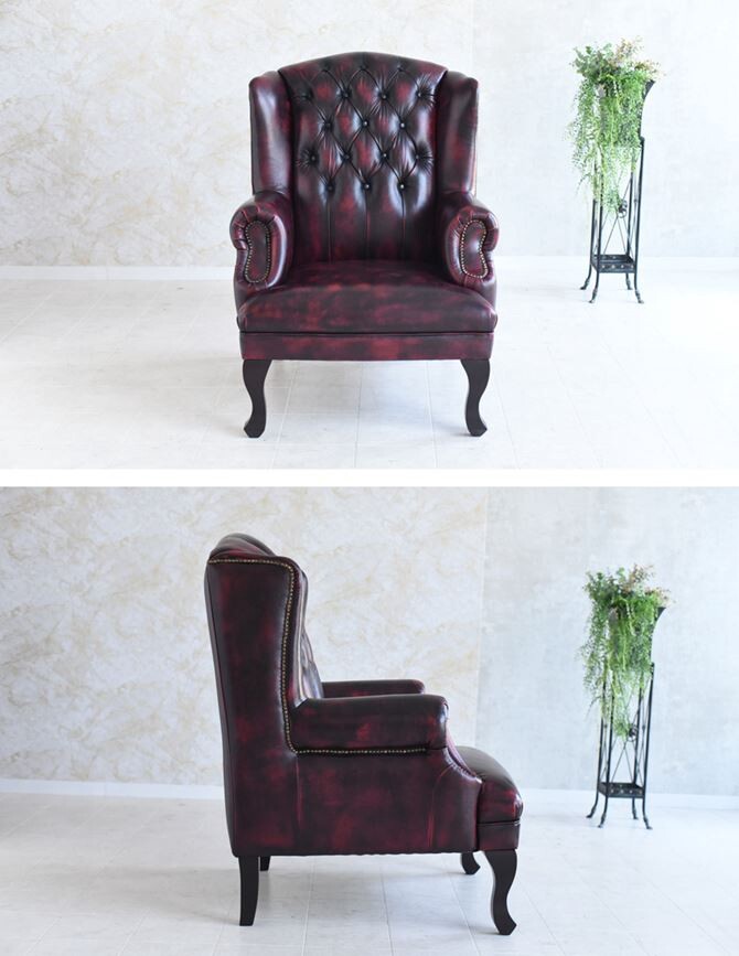 ドイツ製本革レザーGERMANN BRUSSELS WING CHAIR ブリュッセル ウオッシュオフBURGUNDY