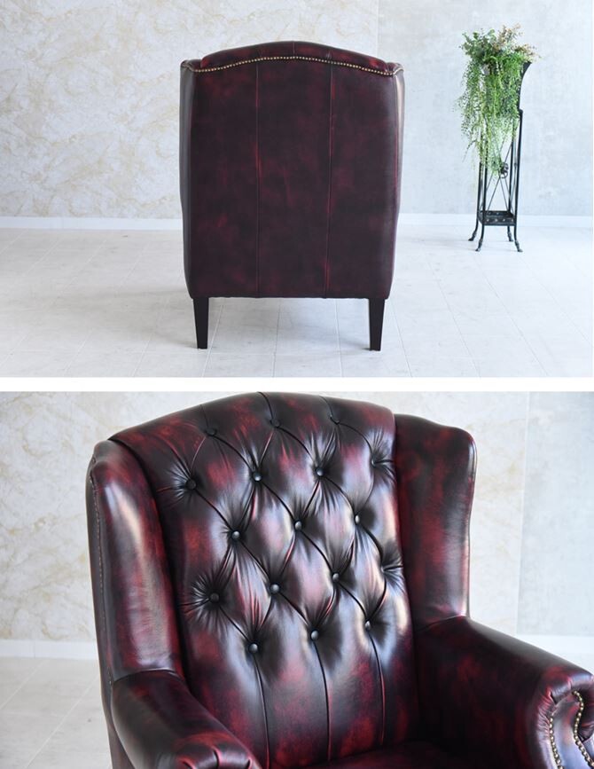 ドイツ製本革レザーGERMANN BRUSSELS WING CHAIR ブリュッセル ウオッシュオフBURGUNDY