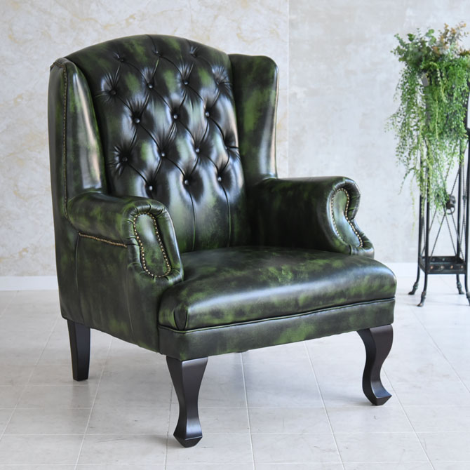 ドイツ製本革レザーGERMANN BRUSSELS WING CHAIR ブリュッセル ウオッシュオフGREEN