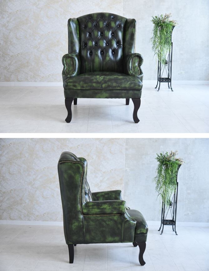 ドイツ製本革レザーGERMANN BRUSSELS WING CHAIR ブリュッセル ウオッシュオフGREEN