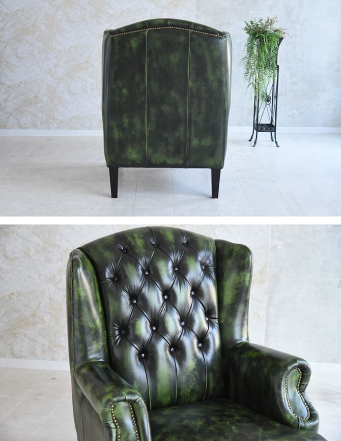 ドイツ製本革レザーGERMANN BRUSSELS WING CHAIR ブリュッセル ウオッシュオフGREEN