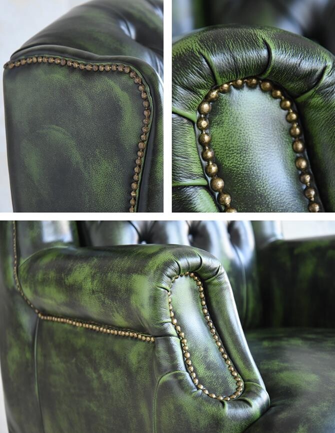 ドイツ製本革レザーGERMANN BRUSSELS WING CHAIR ブリュッセル ウオッシュオフGREEN