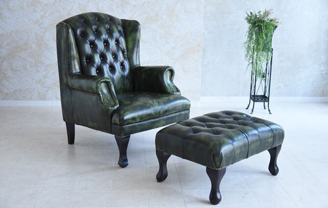 ドイツ製本革レザーGERMANN BRUSSELS WING CHAIR ブリュッセル ウオッシュオフGREEN