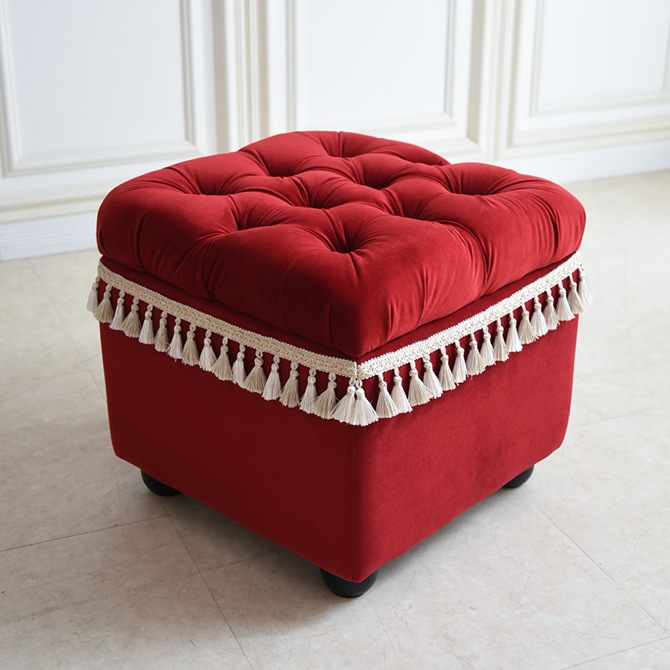 アンティーク調 クラシック ベルベット タッセル付 収納スツール 画像3