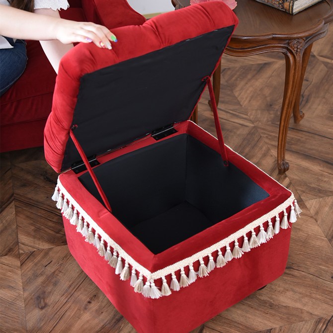 アンティーク調 クラシック ベルベット タッセル付 収納スツール 画像4