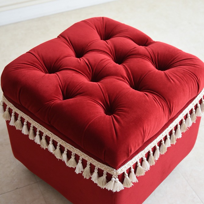 アンティーク調 クラシック ベルベット タッセル付 収納スツール 画像5