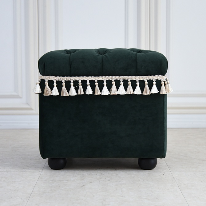 アンティーク調 クラシック ベルベット タッセル付 収納スツール 画像2