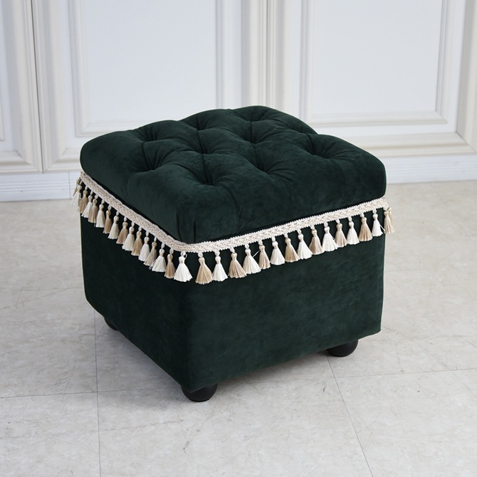 アンティーク調 クラシック ベルベット タッセル付 収納スツール 画像3