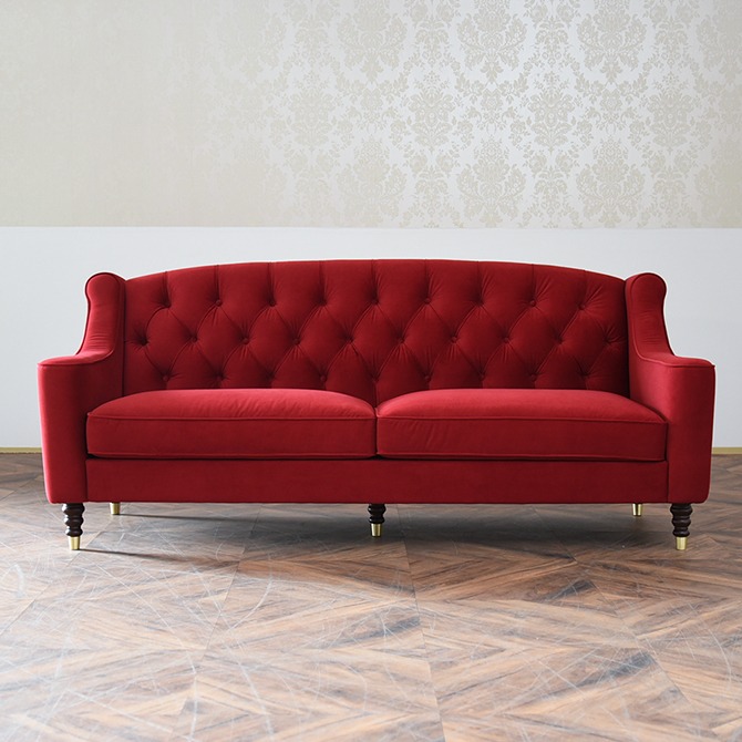 ロワイヤル ルージュ 3人掛けソファ ベルベット レッド