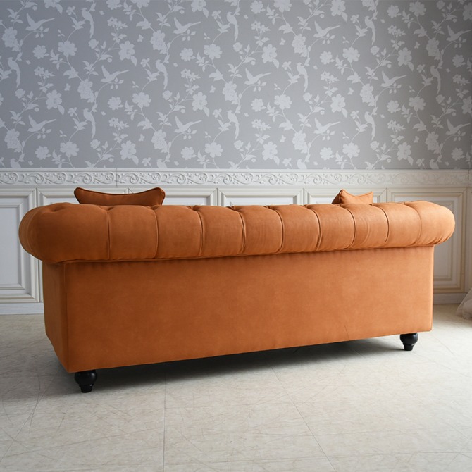 クラシック チェスターフィールド 3人掛けソファ 3P 撥水 キャメル 画像5