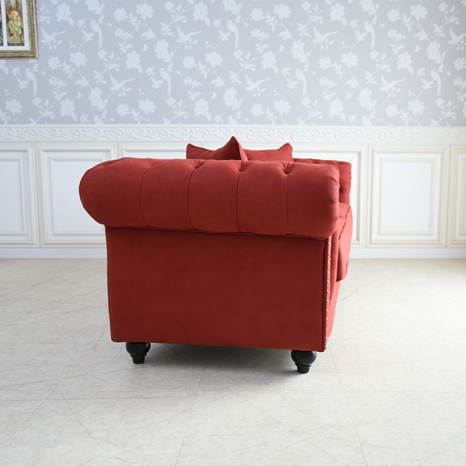 クラシック チェスターフィールド 3人掛けソファ 3P 撥水 レッド 画像4