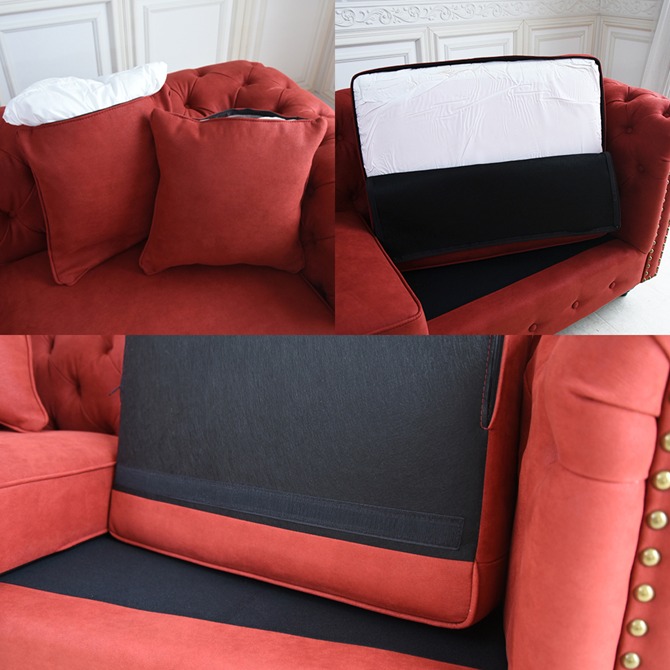 クラシック チェスターフィールド 3人掛けソファ 3P 撥水 レッド 画像9