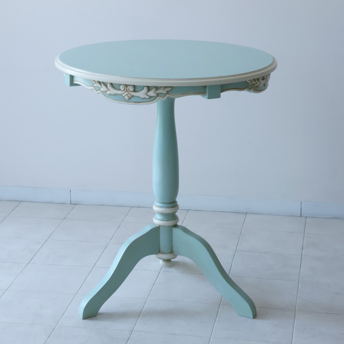 ブルーグリーンのラウンドカフェテーブル 直径65cm 画像2